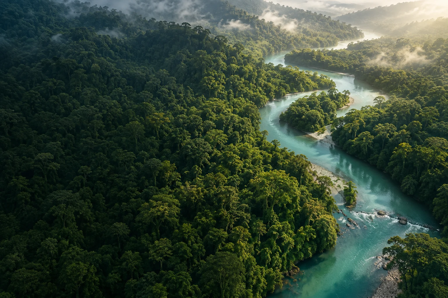A thriving forest and river